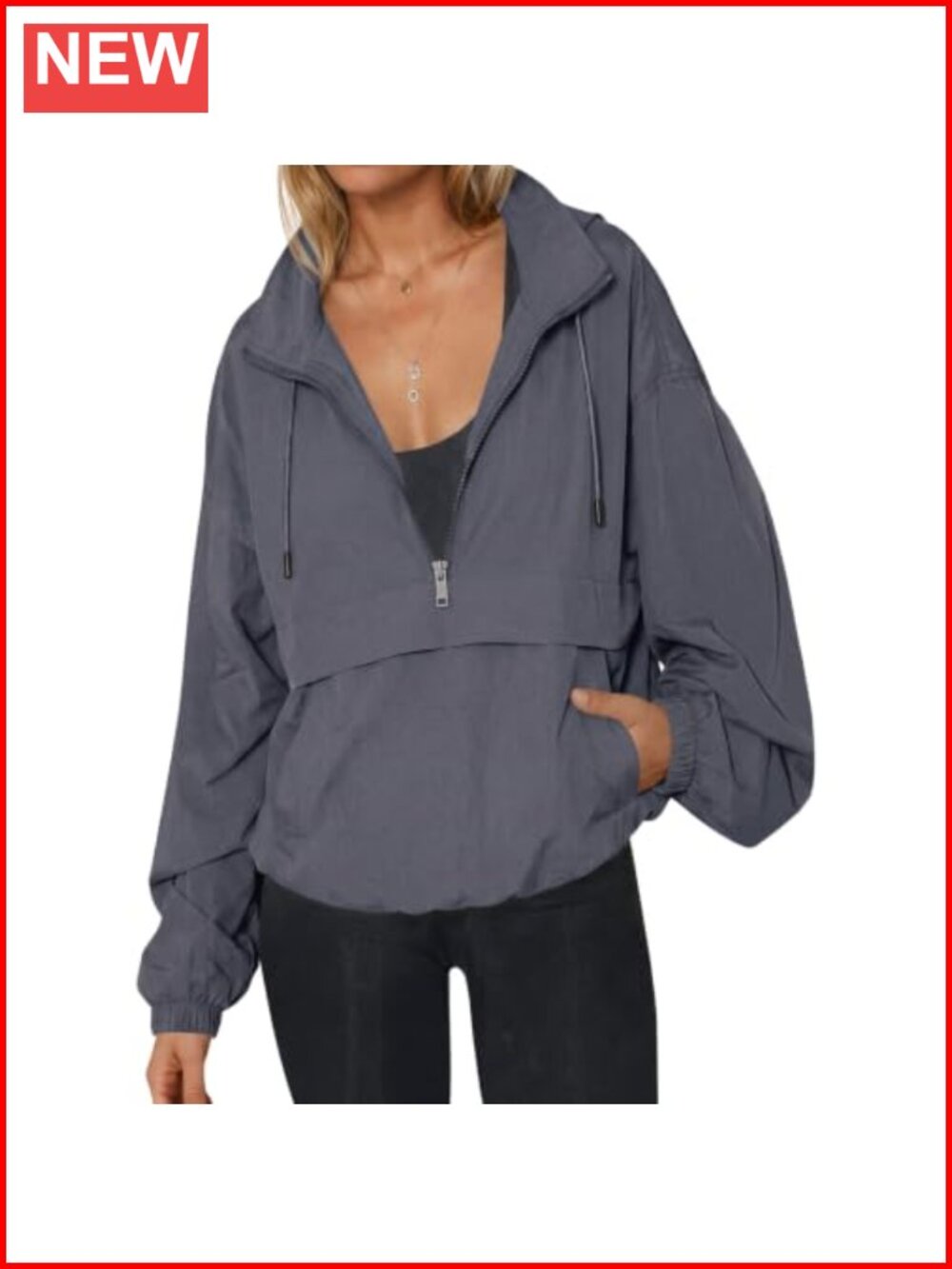Womens Lightweight Windbreaker Hooded Quarter Zip Athletic Jacket